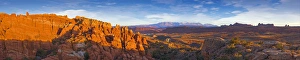 Images Dated 12th February 2009: USA, Utah, Arches National Park. Sunset panoramic of Fiery Furnace Overlook with