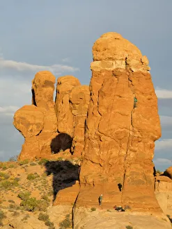 Images Dated 26th July 2019: USA, Utah. Arches National Park, Climbers on tower at Garden of Eden