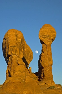 Images Dated 30th November 2009: USA, Utah, Arches National Park. Moonrise over Garden of Eden rock formation