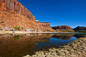 Images Dated 5th October 2017: USA, Utah. Canyonlands National Park. Reflection in Dugout Reservoir, Needles area