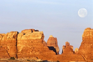 Moon Set Prints: USA, Utah, Canyonlands NP, Full Moon Over The Needles