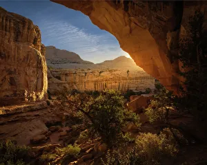 Images Dated 2023 April: USA, Utah, Capital Reef National Park. Sunrise on rock formations