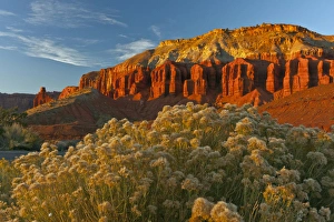 USA, Utah, Capitol Reef National Park. Sunset overview of Panorama Point Credit as