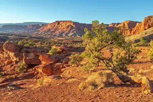 Images Dated 4th October 2022: USA, Utah, Capitol Reef National Park. Eroded rock formations and mountains
