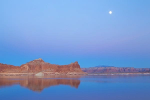 Images Dated 14th November 2013: USA, Utah, Glen Canyon National Recreation Area. Moon over Lake Powell. Credit as