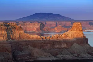 Reservoir Prints: USA, Utah, Glen Canyon National Recreation Area. Sunset on Lake Powell and Navajo Mt
