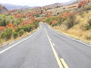 Highway 39 Prints: USA, Utah Highway 39 heading west out of Wasatch Mountains with Autumn colors