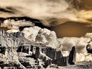 Infrared Prints: USA, Utah. Infrared of Fisher Towers with large clouds