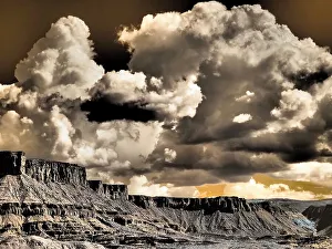 Infrared Prints: USA, Utah. Infrared of Fisher Towers with large clouds