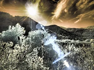 USA, Utah, Infrared of the Logan Pass area with sunrays