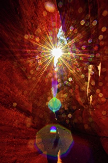 Kanab Prints: USA, Utah, Kanab, Peekaboo Slot Canyon, Sun Star Reflections