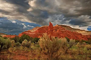 USA, Utah, Kodachrome Basin State Park. Red sandstone formations and clearing thunderstorm