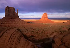 USA, Utah, Monument Valley, Late afternoon light colors the rock formations