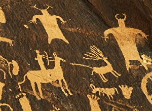 Newspaper Rock Prints: USA, Utah, Newspaper Rock State Park, Petroglyphs on newspaper rock, close-up