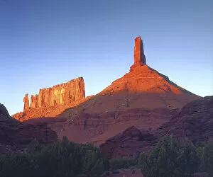 USA, Utah, Sandstone formations at sunset