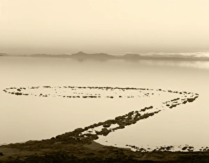 Sepia Tone Prints: USA, Utah, Spiral jetty above Great salt lake