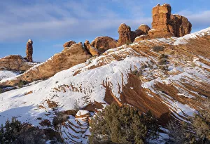 USA, Utah. Spires in the snow, Garden of Eden, Arches National Park
