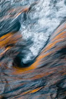 Zion Np Prints: USA, Utah, Zion National Park. Canyon and sky reflections on Virgin River turbulence