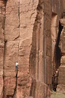 Climb Prints: USA, Utah, Zion National Park, climber near Weeping Rock