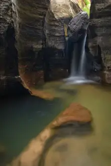 David Svilar Prints: USA, Utah, Zion National Park. Keyhole Falls in the Subway on the Left Fork
