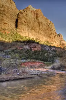 Monolith Prints: USA, Utah, Zion National Park, North Fork of the Virgin River with Soaring Towers