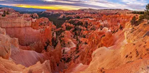 USA, Utah, Zion National Park. Panoramic of Fairyland Point in Zion Canyon at sunrise