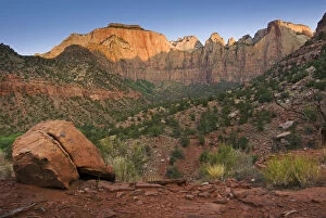 Images Dated 12th June 2007: USA, Utah, Zion National Park. Sunrise on the Court of the Patriarchs