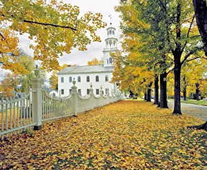 Ric Ergenbright Prints: USA, Vermont, Bennington. Amidst fallen fall foliage stands this lovely white church in Bennington