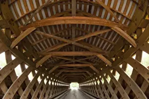 Distortion Prints: USA, Vermont, Bennington, Patterns of wooden beams inside Paper Mill Covered Bridge