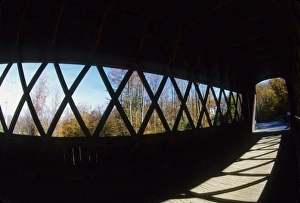 Covered Bridge Prints: USA, Vermont. Covered bridge and fall foliage