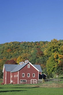 North East Prints: USA, Vermont, Pomfret. Red Barn and fall foliage