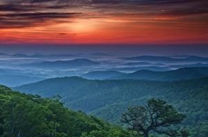 Virginia Prints: USA, Virginia, Franklin Cliff Overlook. Sunset on forested mountains Credit as