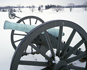 Cannon Prints: USA, Virginia, Manassas National Battlefield Park, Cannons in snow