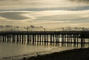 Images Dated 29th June 2007: USA, WA, Island County, Whidbey Island. Coupeville waterfront pier silhouetted early