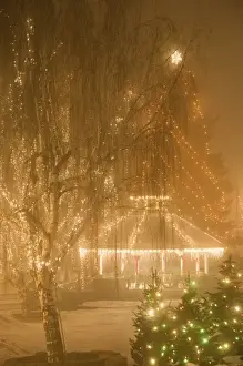 Leavenworth Prints: USA, WA, Leavenworth, Ice Festival with gazebo and city park