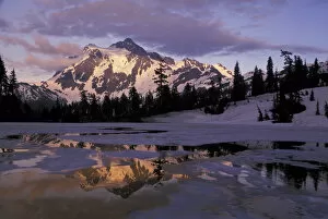 USA, WA, Mt Baker Recreation Area. Mount Shuksan and partially melted out Picture Lake