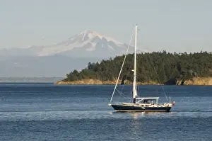 Cascades Prints: USA, WA, San Juan Islands. Mount Baker dominates landscape when boating in San Juans