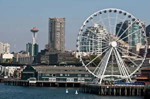 Space Needle Prints: USA, WA, Seattle. Dramatic downtown waterfront includes iconic Space Needle