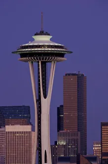 Building Structure Prints: USA, WA, Seattle, Space Needle. dusk