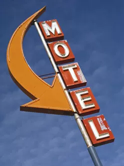 USA, Washington, Cle Elum. Detail of plain motel sign