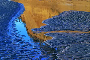 USA, Washington, Copalis Beach, Iron Springs. Patterns in beach sand at sunset