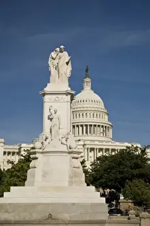 Tribute Prints: USA, Washington, D. C. The US Capital Building with a monument to honor navy sailors