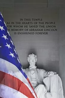 Images Dated 23rd April 2007: USA, Washington, DC. Digital composite of the Lincoln Memorial and the American flag