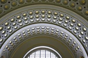 USA, Washington, D.C. View of ceiling decorations inside Union Station train depot