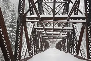 Leavenworth Prints: USA, Washington, Leavenworth. Snow-covered Pipeline Bridge superstructure