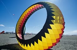 USA, Washington, Long Beach. Large kite on the beach, Washington State kite festival