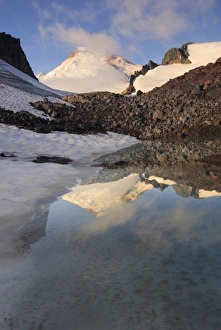 Images Dated 18th November 2012: USA, Washington, North Cascades. Reflection of Mt. Baker in an alpine tarn