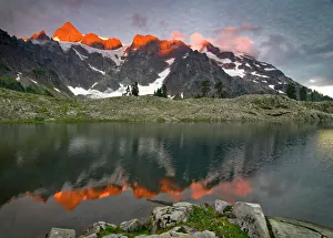 Clearing Prints: USA, Washington, North Cascades. Alpenglow on Mt. Shuksan reflected in Lake Ann