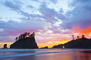USA, Washington, Olympic National Park. Second Beach at sunset