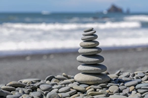 Images Dated 3rd September 2015: USA, Washington, Olympic National Park. Stacked beach rocks